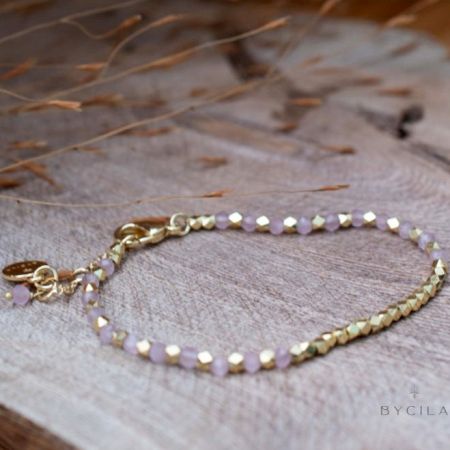 Labradorite and Metal Beaded bracelet, Handcrafted brass gold plated jewelry 6.5\